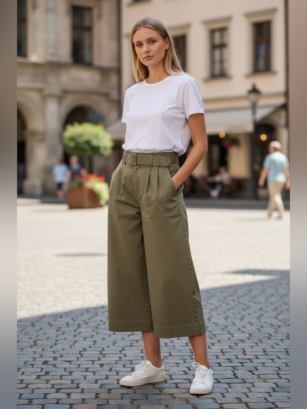 Tibi Wide Leg Belted Crop Pants Olive Green Sz 4